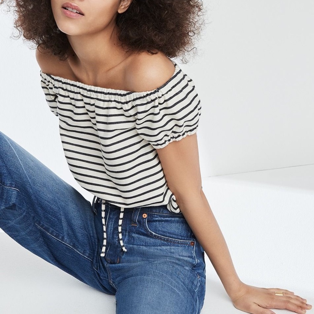 madewell melody striped off shoulder top